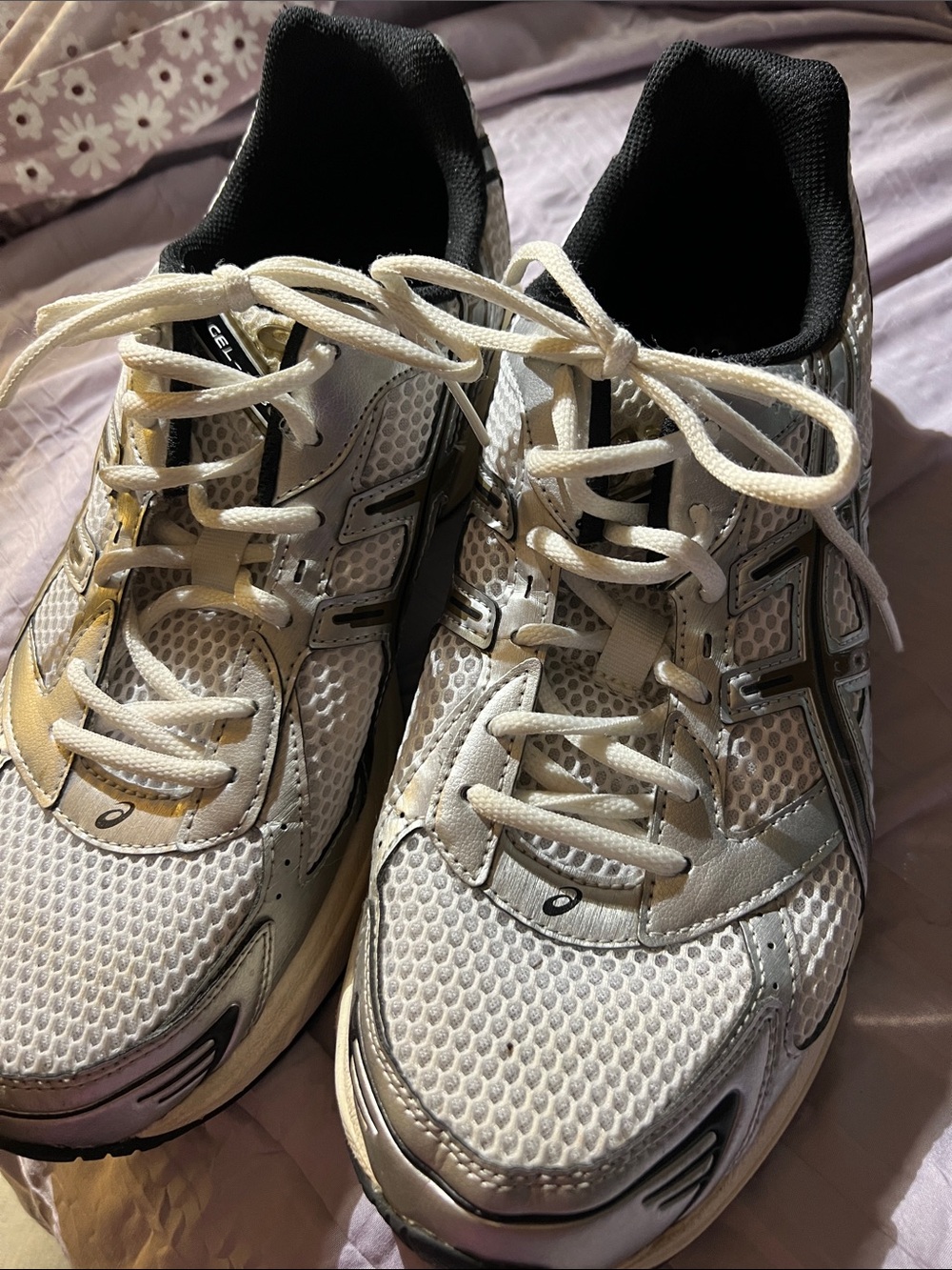 ASICS White and Silver men’s Athletic Running Shoes